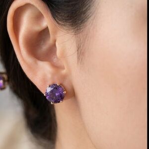 Elegant 14k Gold Plated Purple Stud Earrings